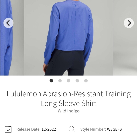 Lululemon Abrasion-Resistant Training Long Sleeve Shirt Wild Indigo Size 4 - Picture 2 of 5